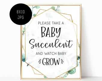 Baby Shower Succulent Favor Sign, Succulent Baby Shower Sign, Baby Succulent Sign, Succulent Favors Sign, 8X10 jpg, Instant Download 03