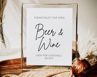 Skylt med öl och vin, vi bjuder på drinkar, öl- och vinskylt, skylt för bröllopsbar, skylt för öppen bar, skylt för bröllopsdrinkar, MOD01