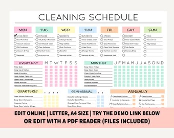 Editable cleaning schedule, printable cleaning schedule, home cleaning schedule, cleaning schedule template, bathroom cleaning schedule, CC
