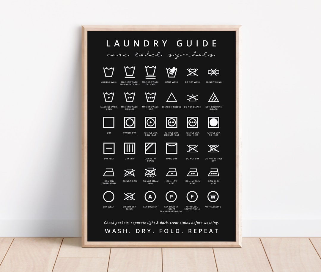 Laundry Wall Decor Laundry Symbol Guide Laundry Room Art Etsy