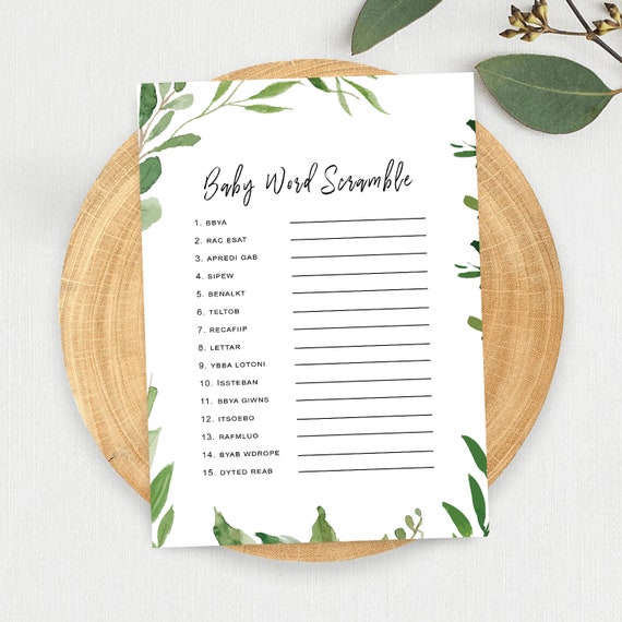 EUCALYPTUS Word Scramble Baby Shower Game Pdf 5x7 JPG File