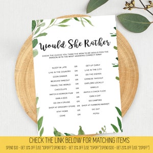EDITABLE EUCALYPTUS Would She Rather Baby Shower Game - 5X7 JPG File - Instant Download - EC1