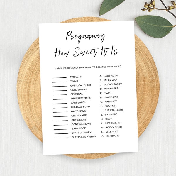 Pregnancy How Sweet It Is Baby Shower Game - 5X7 Jpg File - Instant Download
