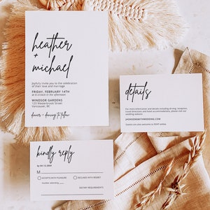 Minimalist Photo Wedding Invitation Set, Simple, Modern Wedding Invite, Editable Template, Instant Download, RSVP, Details - MOD01