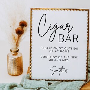 Wedding Cigar Bar Sign - Minimalist Wedding Cigar Bar Sign, Cigar Bar Sign For Wedding, Printable Cigar Bar Sign, Cigar Bar Template, MOD01