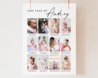 EDITABLE First Birthday Milestone Sign, Modern 1st Birthday Milestone Poster, One Year Photos Baby Milestone Board, Printable Template