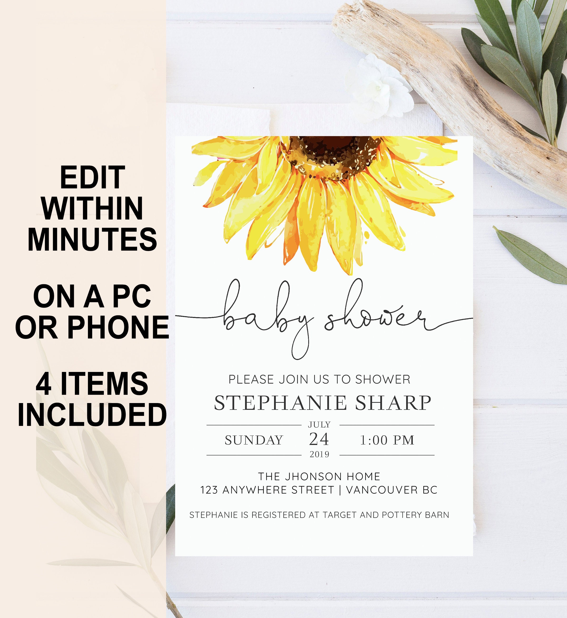 free sunflower baby shower invitations