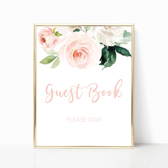 Baby Shower Guest Book Sign, Printable Party Guest Book Sign, Blush