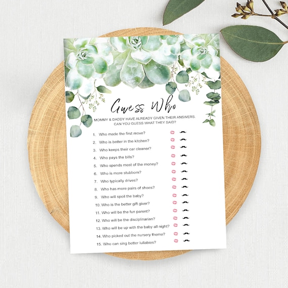 SUCCULENT Guess Who Baby Shower Game - Mommy or Daddy Baby Shower Game - 5X7 JPG File - Instant Download Il_570xn