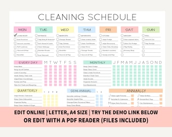 Editable Cleaning Schedule | Printable | Weekly, Monthly, Yearly Cleaning Checklist , ADHD, Cleaning Planner, House Chore List | Digital PDF
