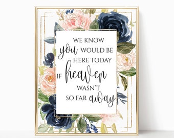 If Heaven Wasn't So Far Away, If Heaven, In Memory Sign, Forever in Our Hearts Sign, We Know You Would Be Here Today - Navy Blush Gold