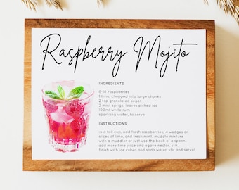 Cocktail Recipe Card, Cocktail Recipe Cards Template, Drink Recipe Card Printable, Editable Recipe Card, Bar Drink Recipe Card, MOD01