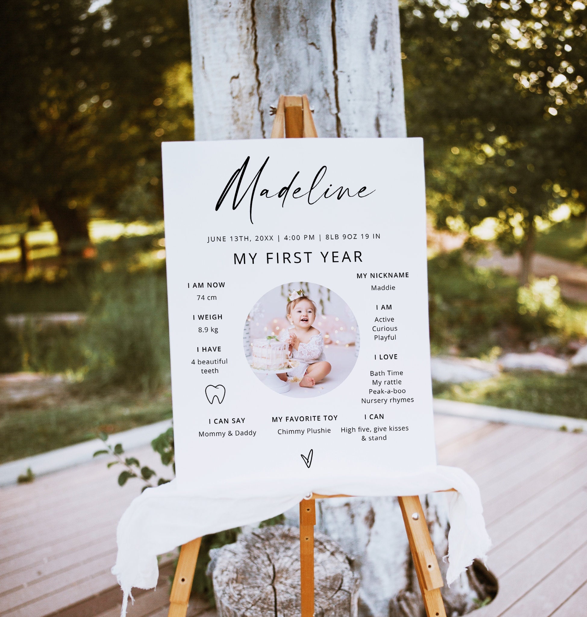 Baby First Birthday Milestone Sign, First Birthday Milestone Poster ...