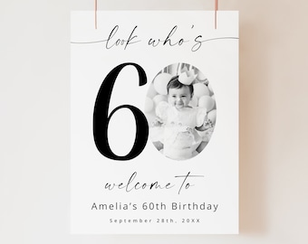 Look who's 60, 60th Birthday Photo Poster TEMPLATE, Customizable Photo Board, 60th Birthday Poster,  Digital Download