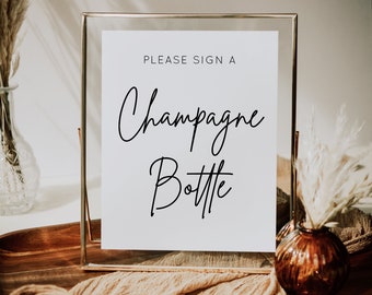 Please Sign A Champagne Bottle Sign - Wedding Champagne Sign - Modern Minimalist Wedding Drink Sign - But First Champagne - BSIG