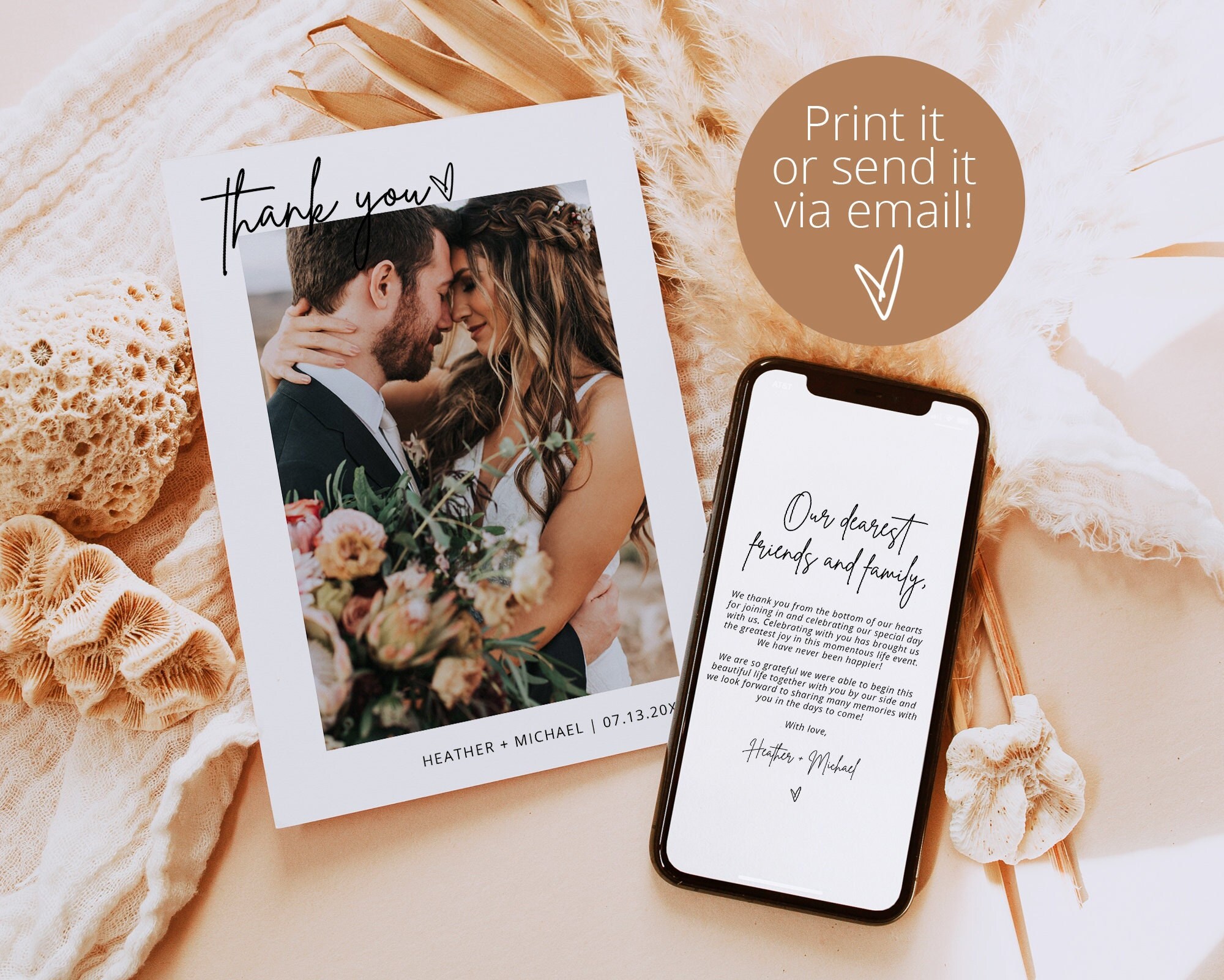 Wedding Photo Thank You Card - Double Sided Wedding Thank You Card With ...