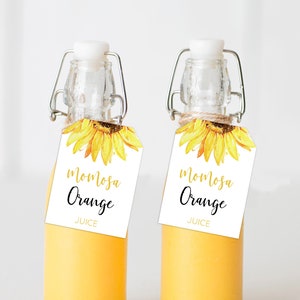 Sonnenblume Momosa Saft Tag, Mimosa Bar Saft Tags Sonnenblume, Babyparty Momosa Bar Saft Etiketten, Saft Etikett, Mimose und Saft Etiketten, 009