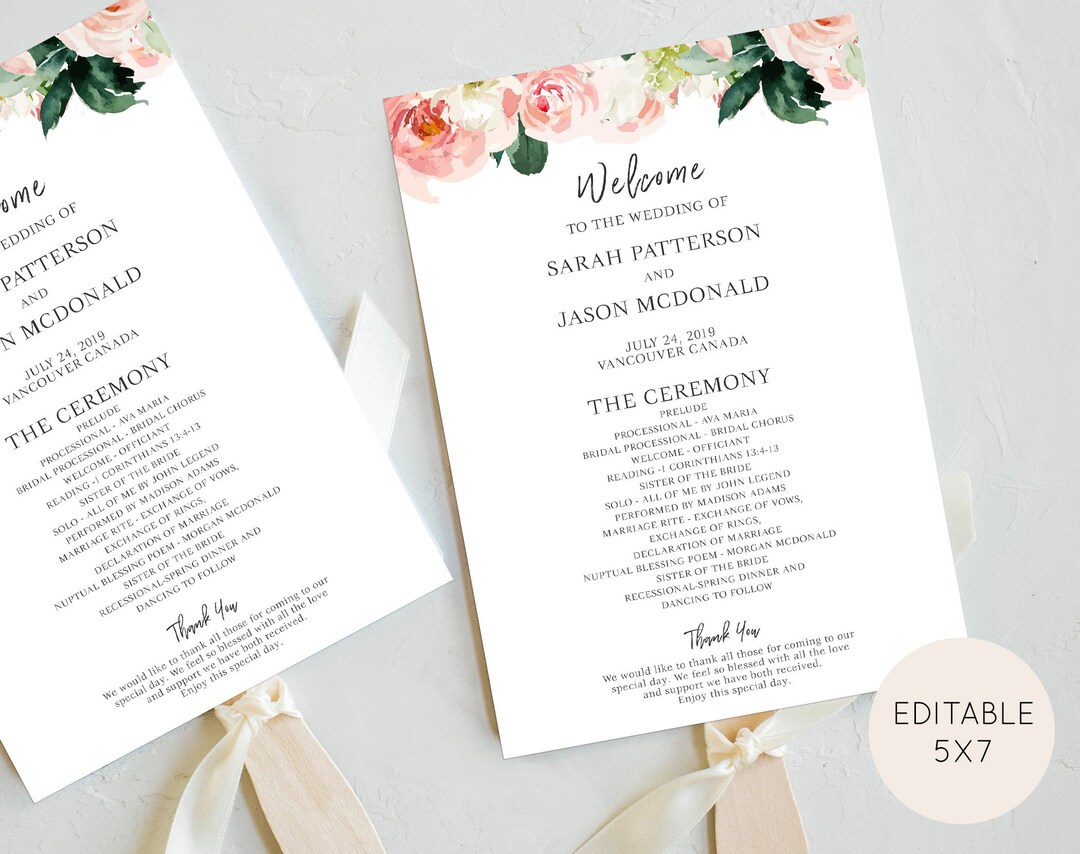 BLUSH WEDDING Program Blush Wedding Program Card Wedding Etsy