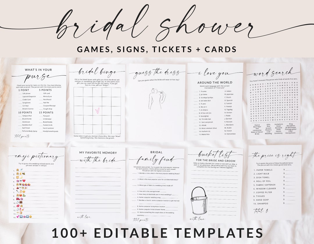 Bridal Shower Games, Minimalist Wedding Shower Games, Printable Bridal