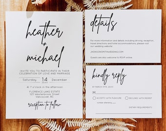 Minimalistic Wedding invitation template, Modern Minimalist Wedding Invitation Template Suite, Simple Wedding Invitation Set, BSIG