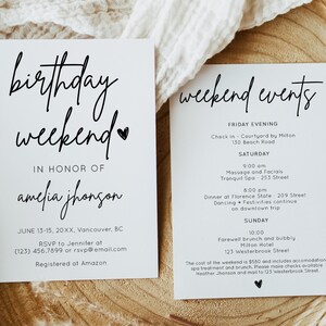 Itinerary Birthday, Birthday Invitation Template, Birthday Weekend Itinerary Template, Instant Download, Itinerary Template Digital, Mod01
