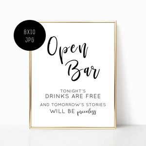 OPEN BAR SIGN - open bar wedding sign - wedding bar sign - bar sign wedding - open bar sign wedding - 8x10 Jpg - Instant Download - 01
