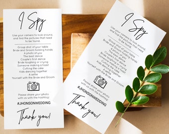 Modern Initials I Spy Wedding Game Template, Wedding Scavenger Game, Reception Game, Photo Hunt, Wedding Games for Guests Table, BSIG