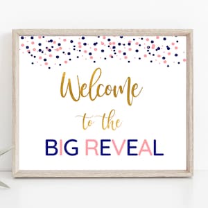 Welcome to the Big Reveal Sign, Gender Reveal Party Sign - Gender Reveal Decoration, Printable Welcome Sign, Navy Blush Pink - 8x10 JPG