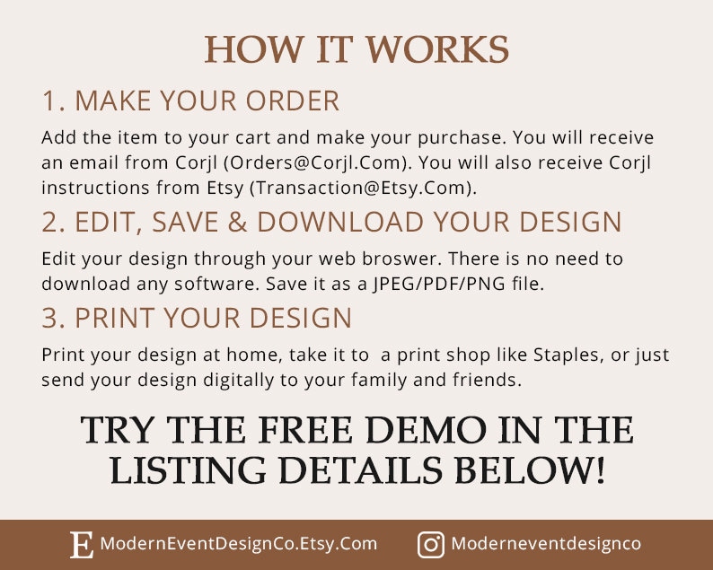 K&ouml;nnte beinhalten: So funktioniert es: Bestellen Sie, bearbeiten, speichern und laden Sie Ihr Design herunter, drucken Sie Ihr Design. Testen Sie die kostenlose Demo in den Details der Liste unten. ModernEventDesignCo.Etsy.Com Moderneventdesignco