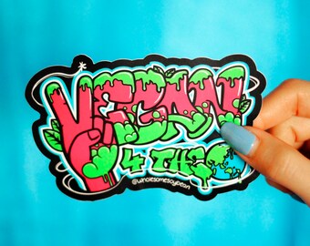 Vegan For the Planet Graffiti Vinyl Sticker- Vegan Sticker - Environmental Sticker - Earth Day Herbivore sticker, Wholesome Soybean
