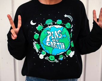 Vegan Sweatshirt - PEAS ON EARTH - Unisex, Ultra-Soft Fleece, Vegan gift, Vegetarian