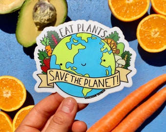 Earth Day Vegan Activism Sticker-"Eat Plants"- Herbivore sticker, Plant based Sticker, Wholesome Soybean