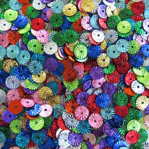 Mixed Sunburst / Starburst / Wheels Paillette (Flat) Sequins 6mm Loose ~200 pieces (pink, blue, green, gold, silver, etc.)