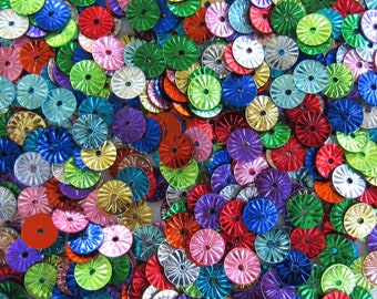 Mixed Sunburst / Starburst / Wheels Paillette (Flat) Sequins 6mm [#4] Loose ~200 pieces (pink, blue, green, gold, silver, etc.)