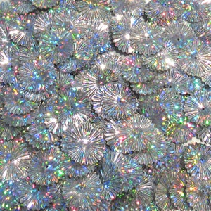 Silver Hologram 17mm Starburst / Sunburst / Wheels Sequins ~100 / ~500 (25% Off) pieces