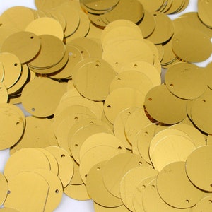 Gold 30mm Paillettes Sequins Flat Top Hole 50 pieces (Loose)