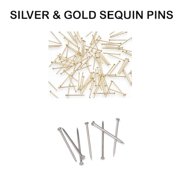 Sequin Pins Gold/Silver ~500/~1,000/~2,000 pins, 1/2" (14mm) / 3/4" (20mm) / 1" (24mm)