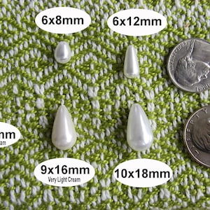 Weiß / Hellcreme Tear Drops Pearl Style Halbperlen (1/2 gebohrt) Verschiedene Größen