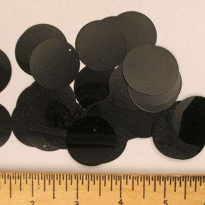 Glossy Black 30mm Paillettes Sequins Flat Top Hole ~250 or ~50 pieces, Loose