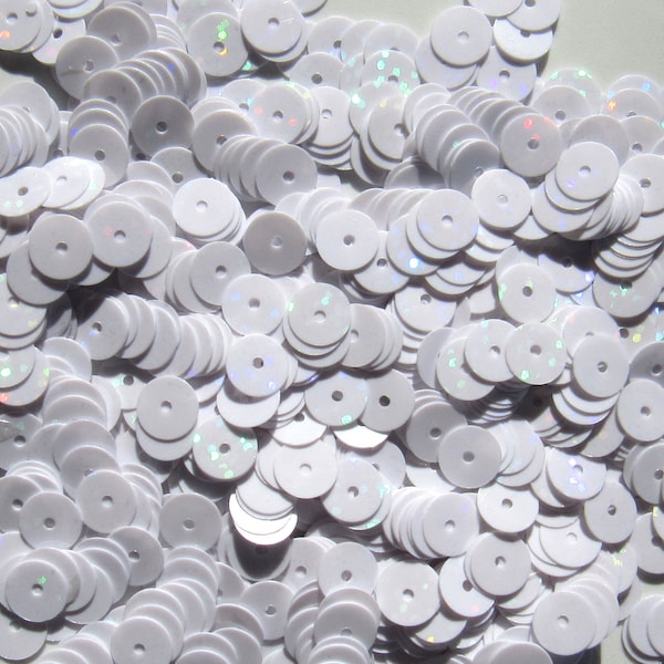 Glossy White [#2] Hologram 8mm Flat/Paillettes Sequins Center Hole ~400 pieces (Loose)