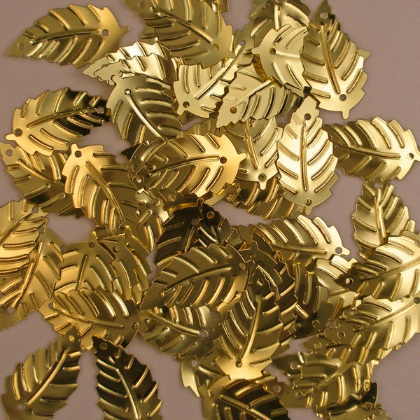 Hojas de lentejuelas de oro ~ 100 piezas ~ 12 mm x ~ 24 mm Dos agujeros sueltos