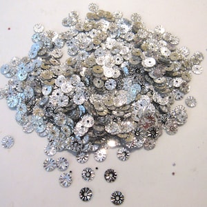 Silver 5mm Sunburst / Starburst / Wheels / Coins Paillette (Flat) Sequins Loose ~500 / ~2k / ~5k pieces