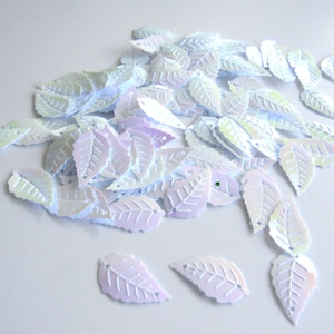 Sequin Leaves White Iris ~100 pieces ~12mm x ~24mm Two Holes Loose