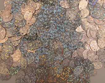 Sequin Tear Drops / Ovals Silver Hologram Paillettes / Flat ~10mm x ~13mm ~200 pieces Loose