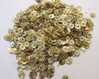 Gold 5mm Sunburst / Starburst / Wheels / Coins Paillette (Flat) Sequins Loose ~500 / ~2000 pieces