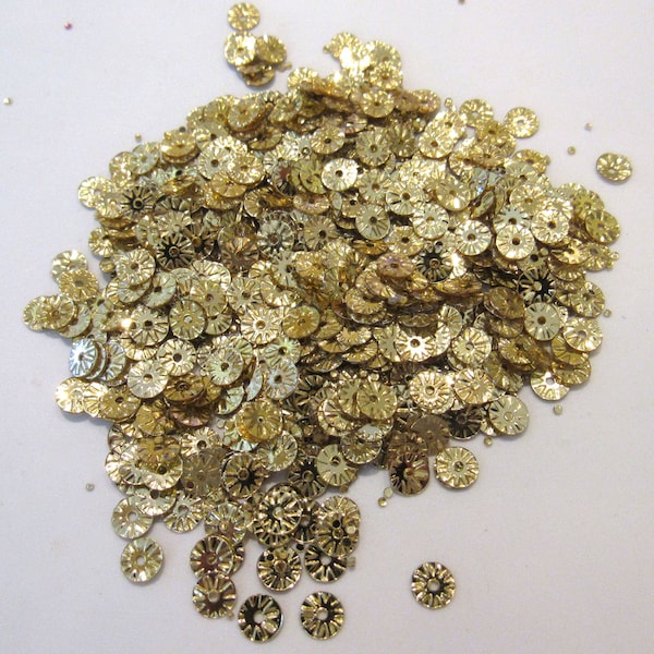 Gold 5mm Sunburst / Starburst / Wheels / Coins Paillette (Flat) Sequins Loose ~500 / ~2000 pieces