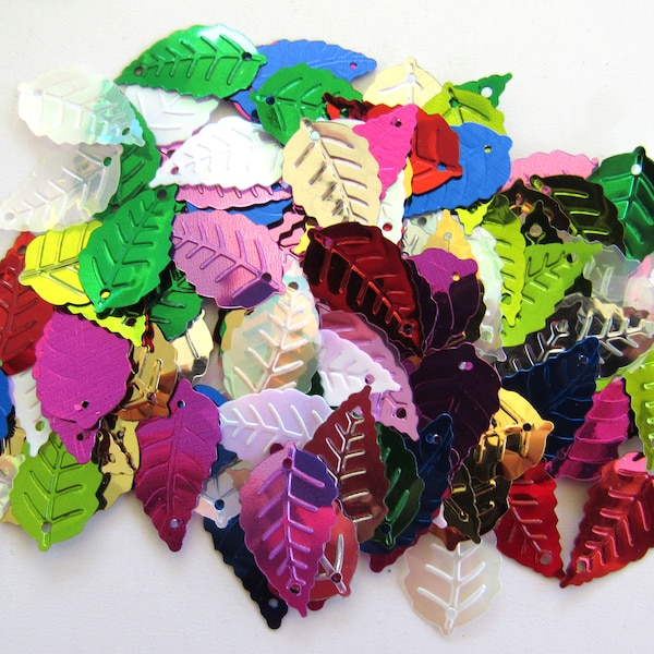 Sequin Leaves Mixed Red, Green, Gold, Pink, Blue, etc. ~100 pieces ~12mm x ~24mm Loose