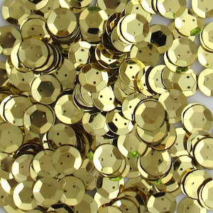 Gold (Two-Hole) 12mm Round Cup Sequins Metallic Loose ~240 / ~2,400 (25% Off) pieces