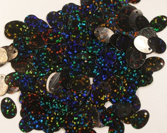 Sequin Tear Drops / Ovals Black Hologram Paillettes / Flat ~10mm x ~13mm ~200 pieces Loose