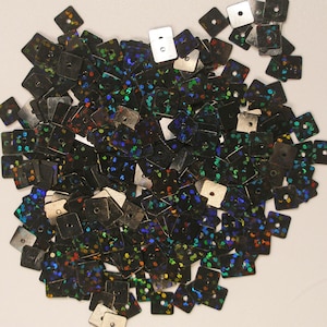 Black Hologram Squares Sequins 6mm Loose ~400 pieces